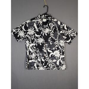 Ho Aloha Made In Hawaii Floral Black & White Hawaiian Shirt Large - Bleach Stain